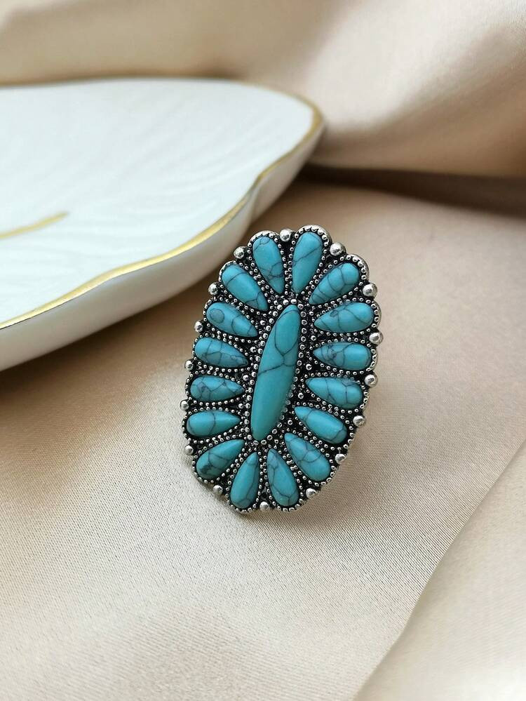 1pc Vintage Turquoise Decor Ring For Women For Daily Decoration Summer Vacation | SHEIN