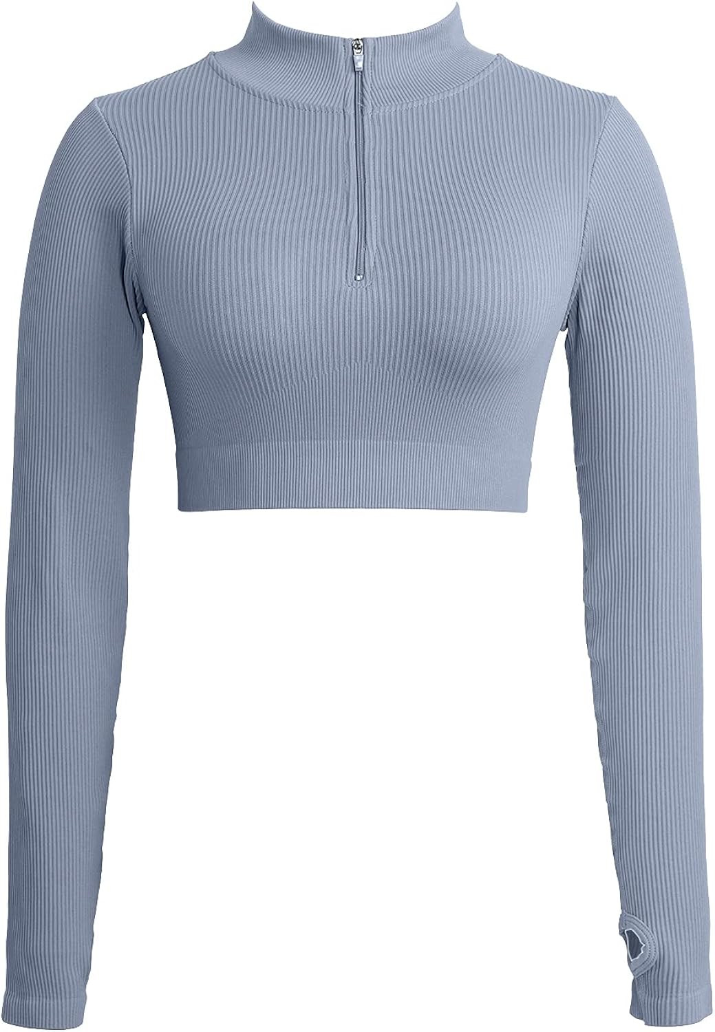 QINSEN Workout Sets for Women 2 Piece Seamless Long Sleeve Crop Tops Ribbed High Waist Leggings | Amazon (US)