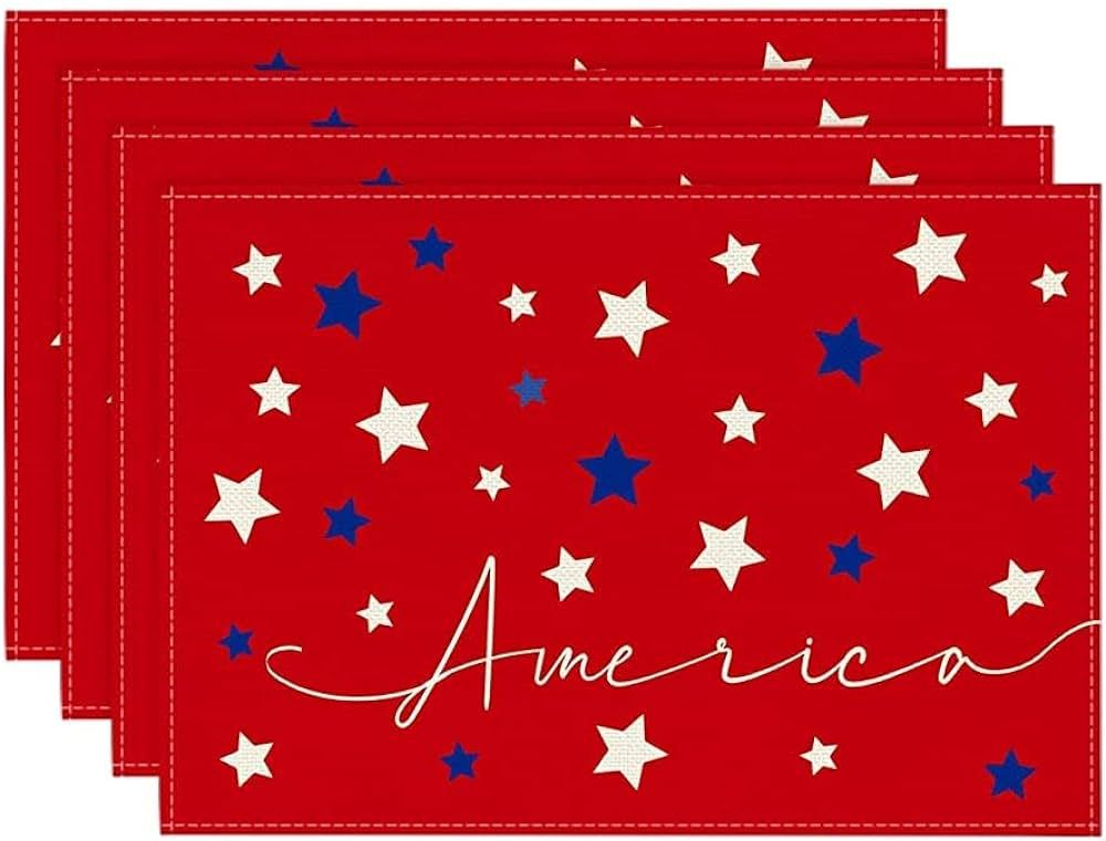 Artoid Mode Red Blue Stars America Patriotic 4th of July Placemats Set of 4, 12 x 18 Inch Seasona... | Amazon (US)