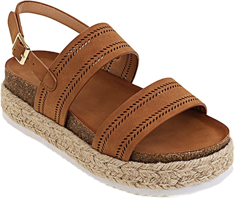 Lhamo Latso Women's Open Toe Espadrille Flatform Platform Sandals With Suede Upper Cross Ankle Ad... | Amazon (US)