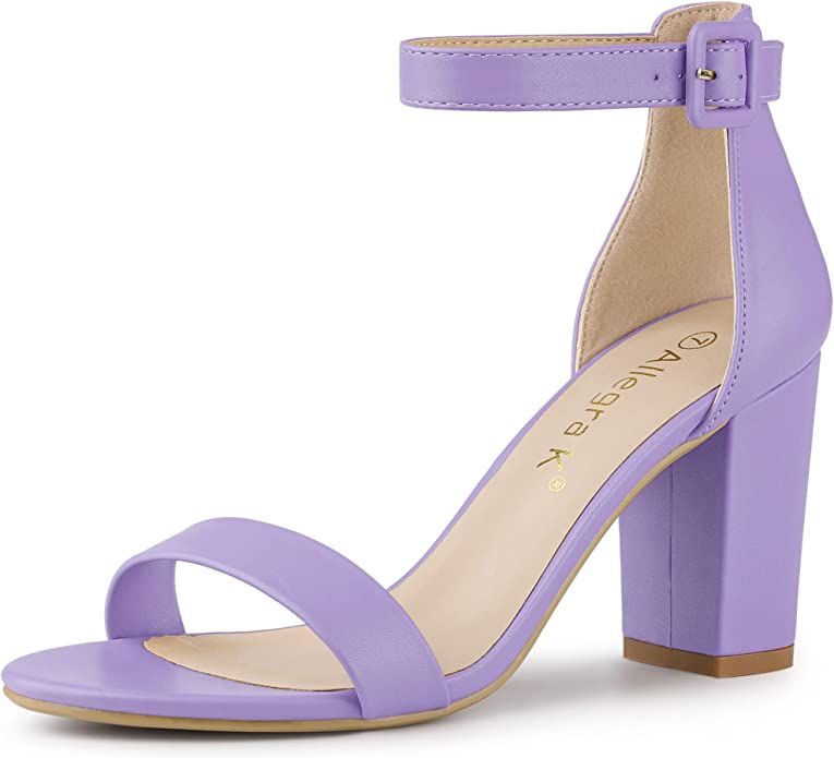 Allegra K Women's Floral Ankle Strap Block Heel Sandals | Amazon (US)