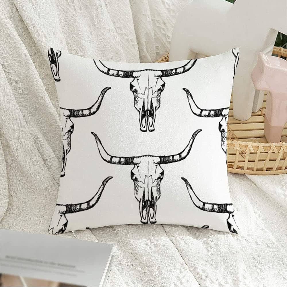 Velvet Pillow Cover Decorative Square Pillowcase Soft Cattle Object Design Bull Longhorn Cow Skul... | Amazon (US)