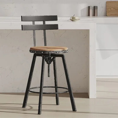 Rustic Metal Barstool With Wooden Seat, Combining Industrial Style And Comfort For Modern Kitchens And Dining Areas. | Wayfair North America