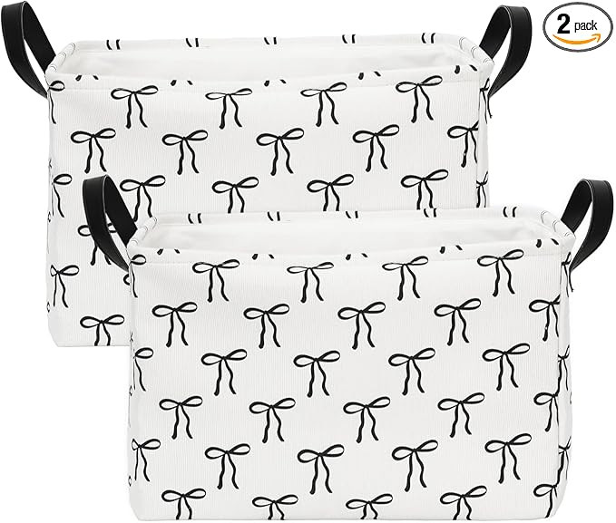 2Pcs Black Bow Storage Basket with Handles Coquette Cube Storage Bin Foldable Fabric Container Bo... | Amazon (US)