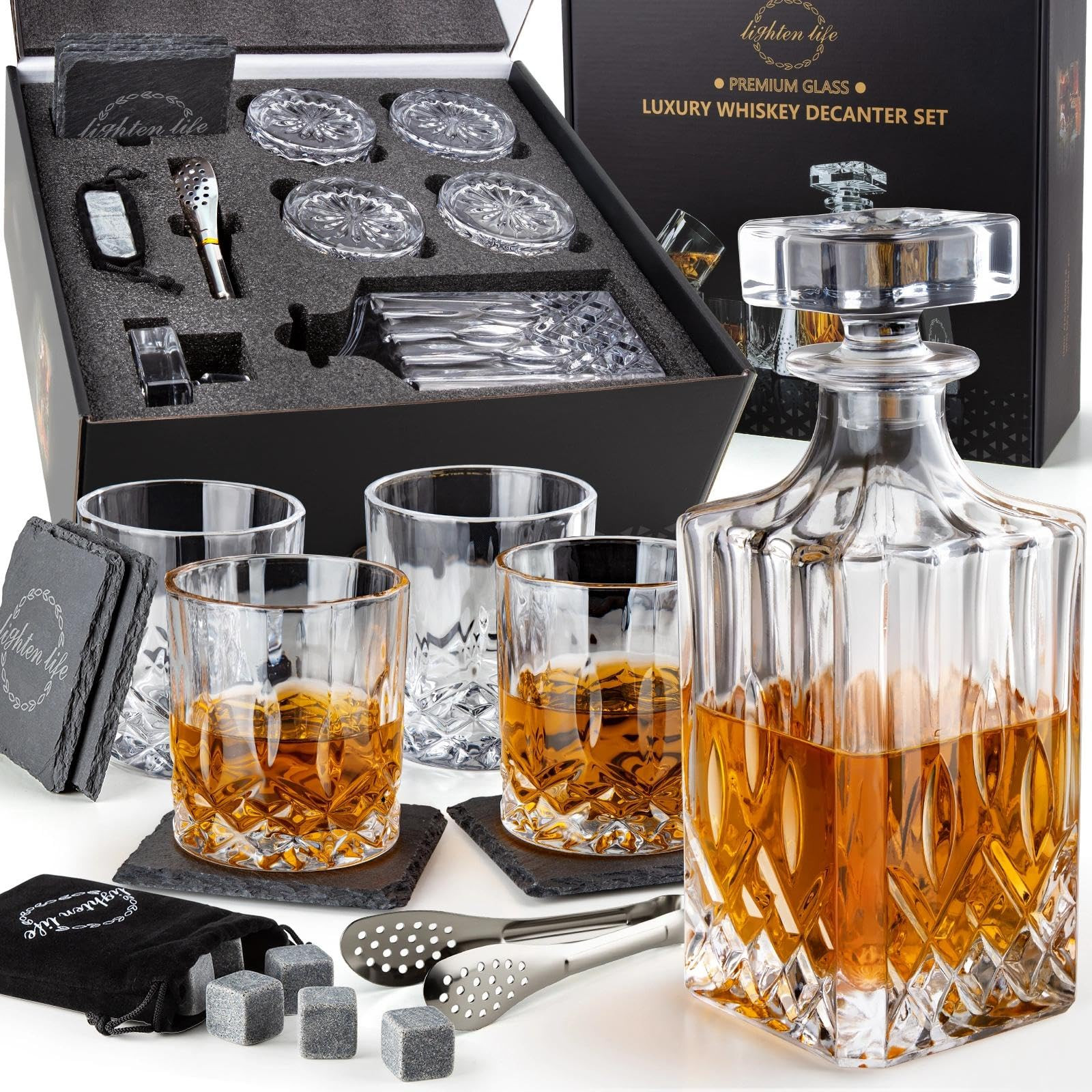 LIGHTEN LIFE Whiskey Decanter Set with Bar Accessories,Crystal Whiskey Decanter and Glass Set in ... | Amazon (US)