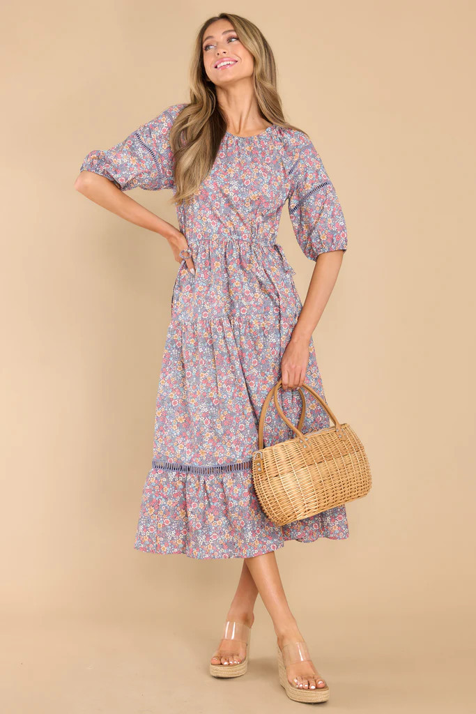 Play Date Purple Floral Print Midi Dress | Red Dress 