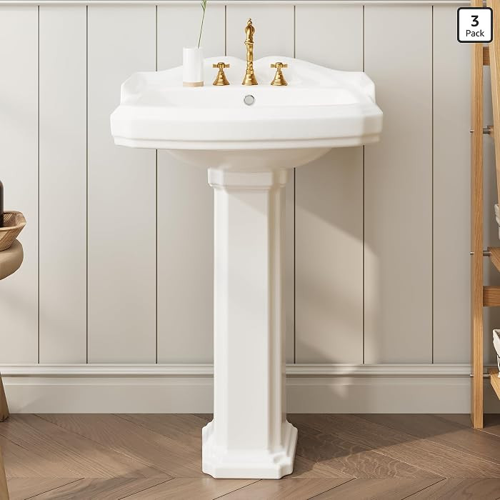 Bathroom Pedestal Sinks,Pedestal Sink 23" W X 19" D Vintage White Ceramic Pedestal Bathroom Sink ... | Amazon (US)