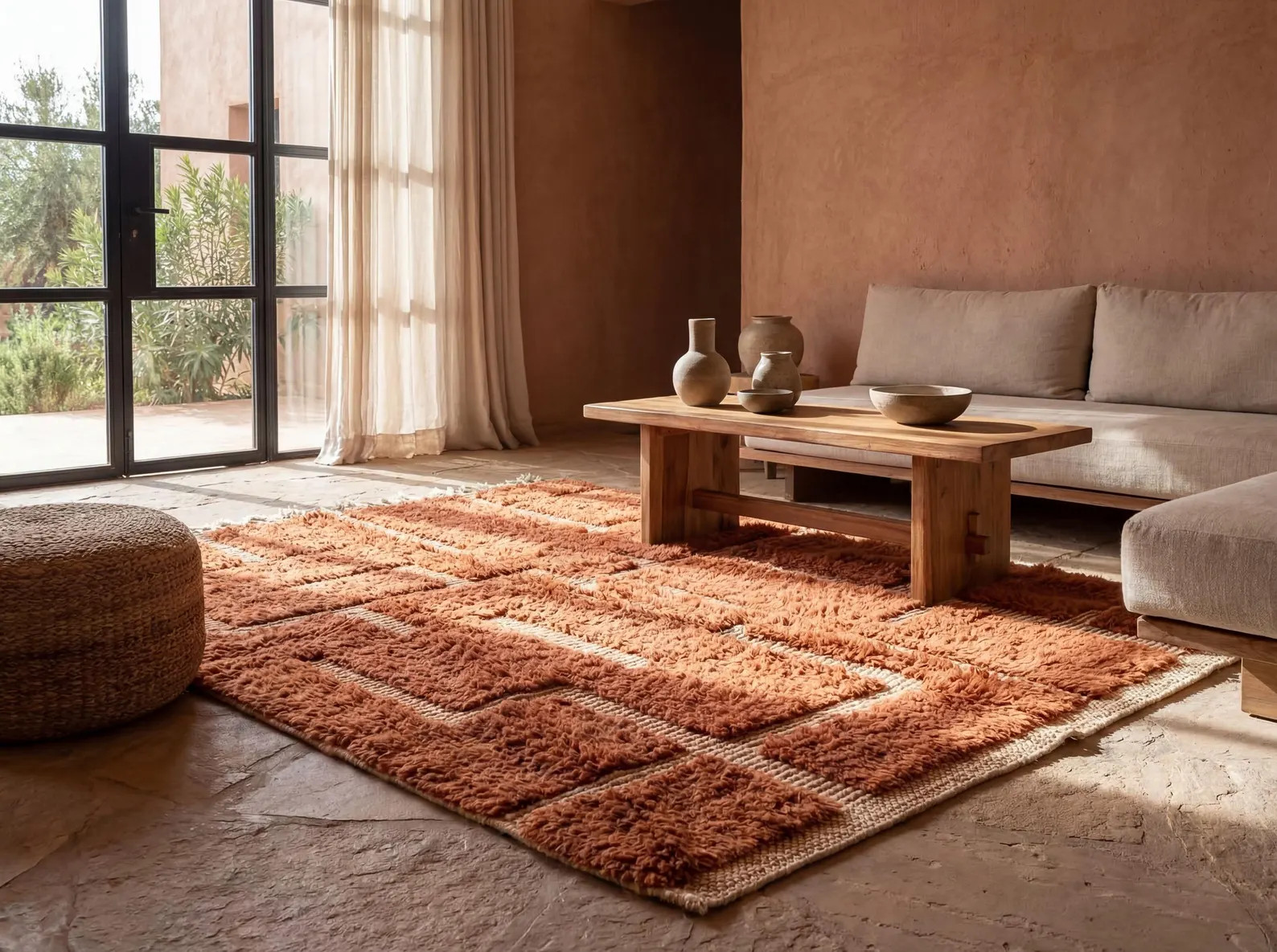 Terracotta Moroccan Rug – Handmade Wool Berber Carpet with Textured Modern Pattern | Etsy (US)