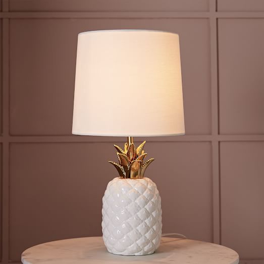 Ceramic Nature Pineapple Table Lamp, White | West Elm (US)