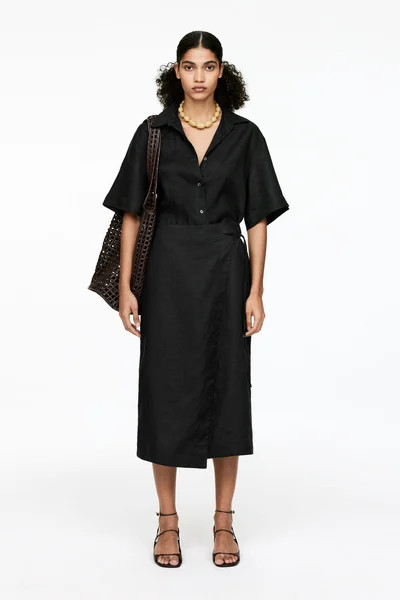 Linen Wrap Skirt – Black – Women – ARKET GB | Arket UK