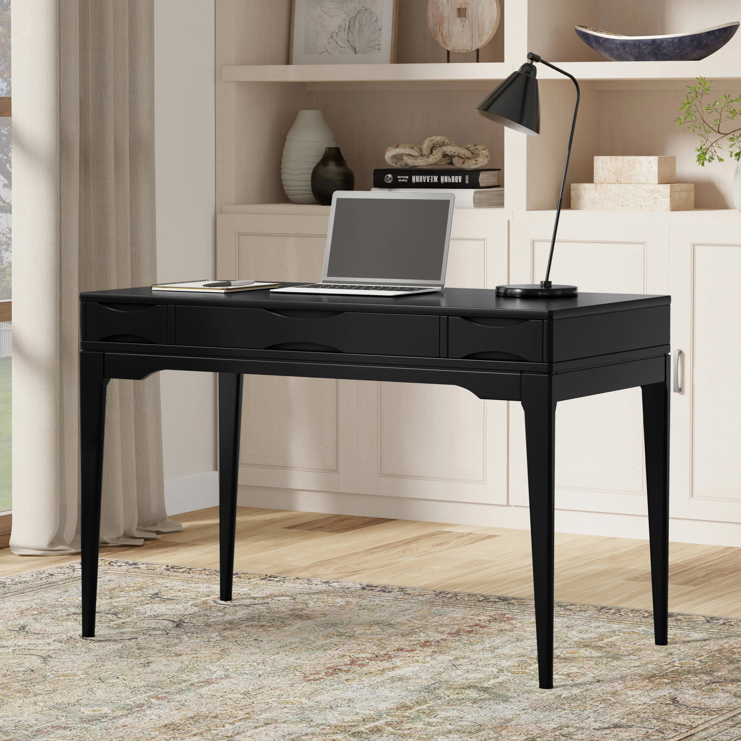 Harper 48"W Solid Hardwood Mid-Century Modern Small Writing Desk With 2 Drawers And Flip-Down Tray | Wayfair North America