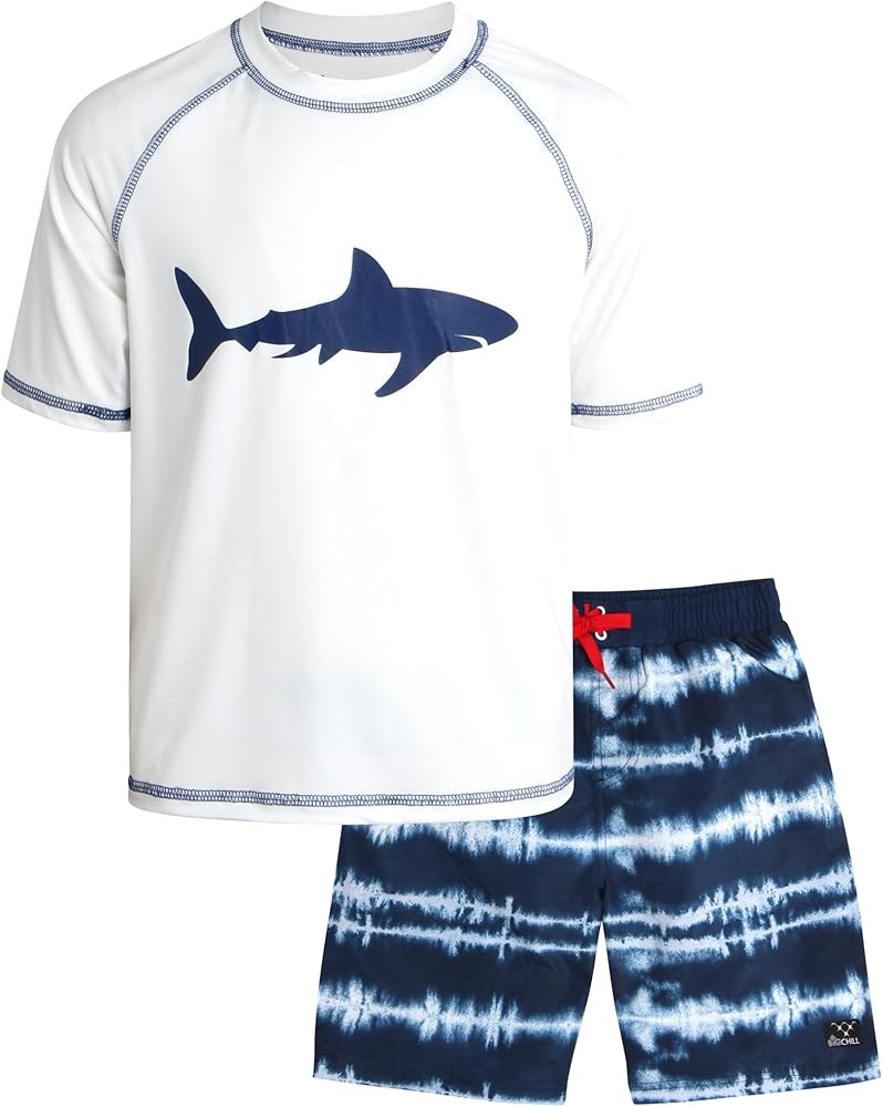 Big Chill Boys' Rash Guard Set - 2 Piece UPF 50+ Sun Protection Swim Shirt and Bathing Suit (4-14... | Amazon (US)