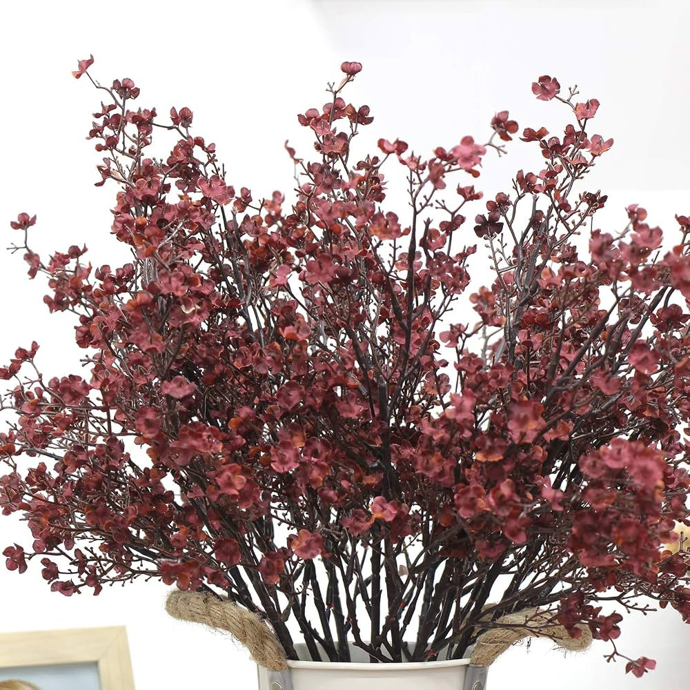 JAKY-Global Babys Breath Silk Artificial Flowers Burgundy 6 Bundle Fall Stems Fake Plants Decor W... | Amazon (US)