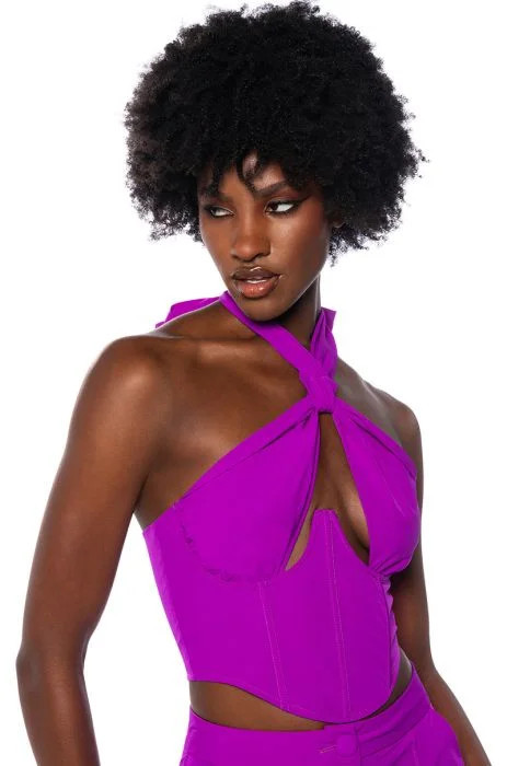 VIOLET GIRL CUTOUT HALTER TOP IN PURPLE | AKIRA