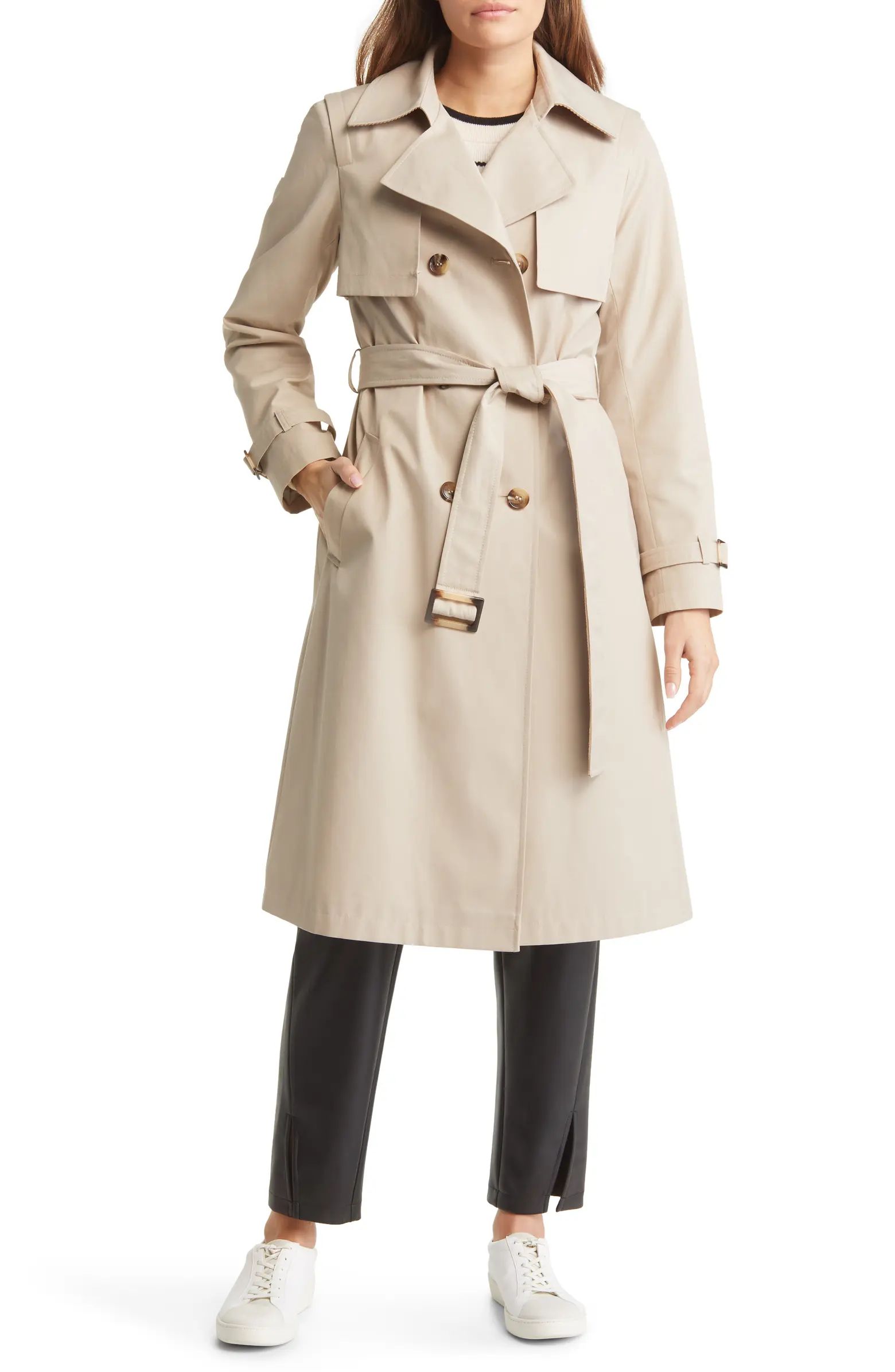 Sam Edelman Tone on Tone Double Breasted Water Resistant Trench Coat | Nordstrom | Nordstrom