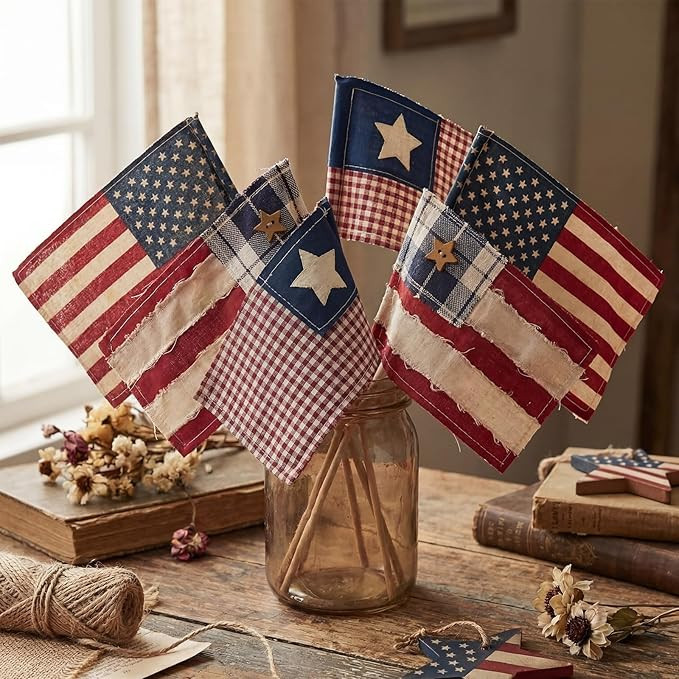Chumia 6 Pcs 250th Anniversary Patriotic Vintage American Flag Square Decorations 4x6" Fabric Min... | Amazon (US)