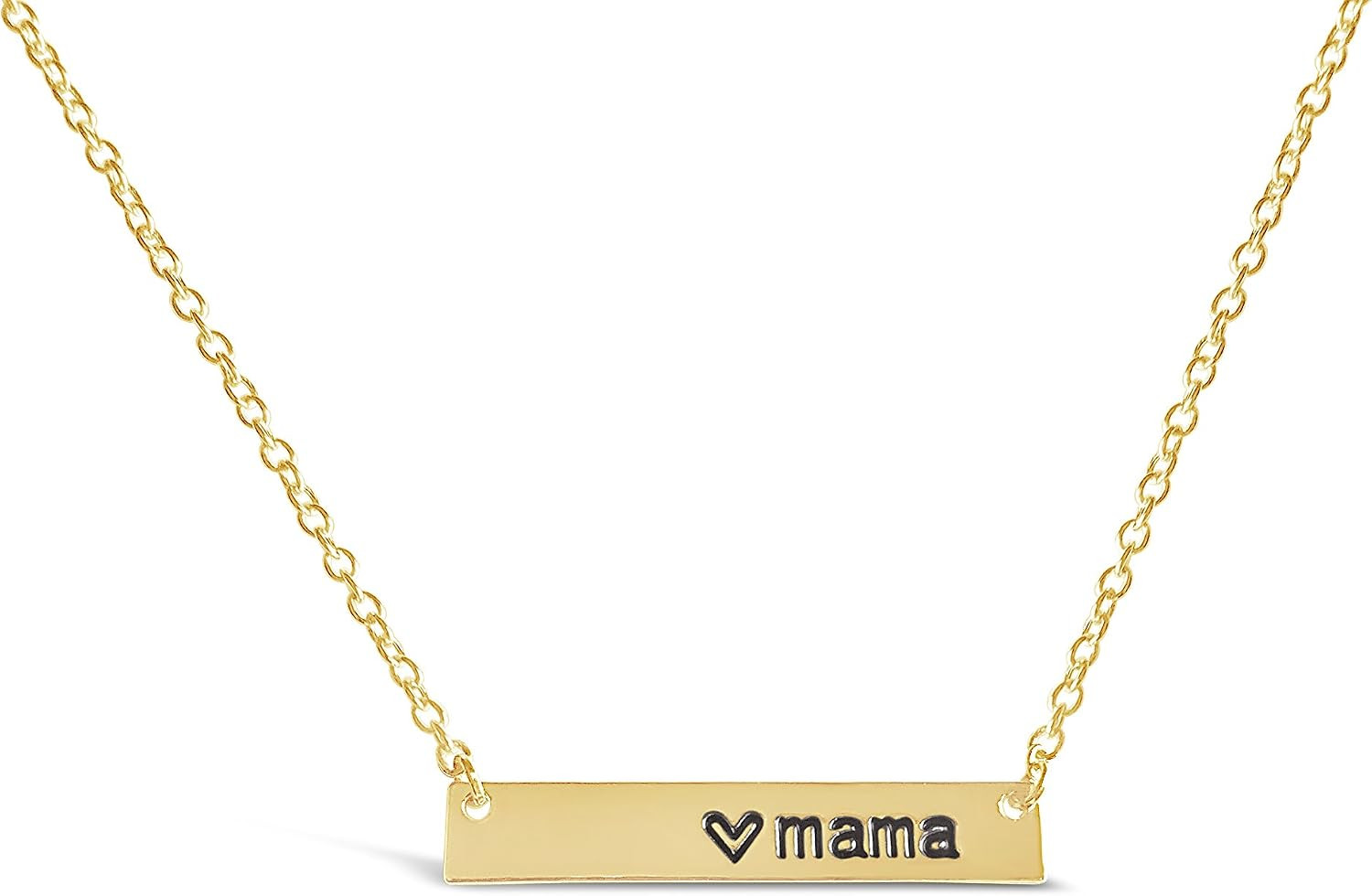 Love Mama Bar Necklace, Simple Horizontal Bar Necklace, Bar Necklaces for Women and Girls, Mother... | Amazon (US)
