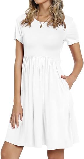 LONGYUAN Women's 2022 Summer Short Sleeve Casual Dresses Elastic Loose Comfy Swing Sundress with ... | Amazon (US)