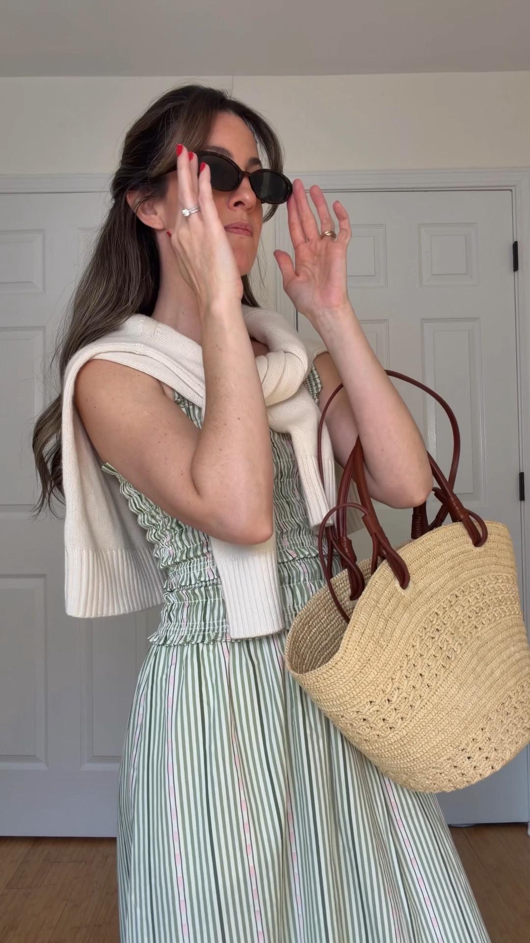 Hillhouse azalea nap spring dress ! XS
Sezane Justine basket bag 
Target beaded sandals TTS
Quince cashmere sweater 

#LTKootd #LTKmomlife #LTKSeasonal