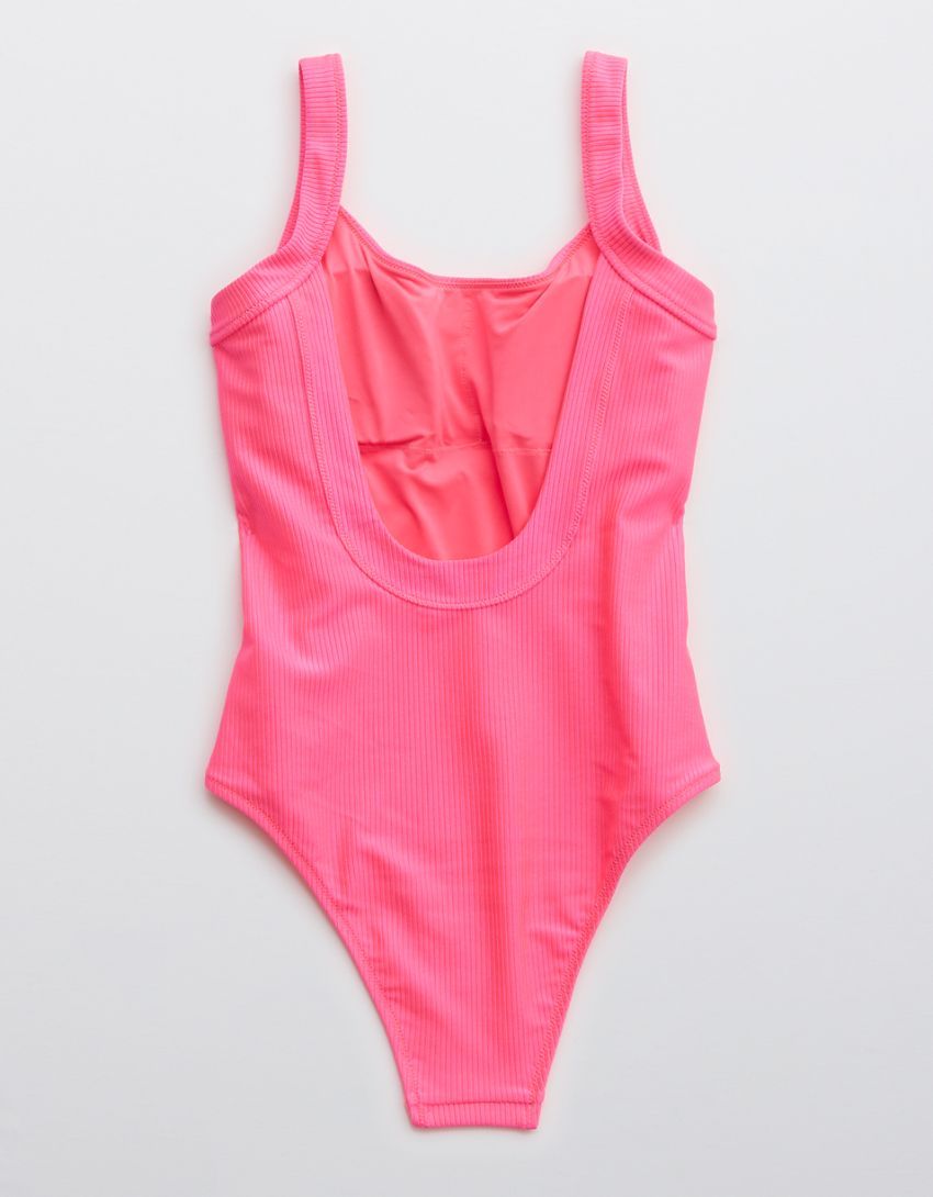 Aerie Ribbed Shine Scoop One Piece Swimsuit | American Eagle Outfitters (US & CA)