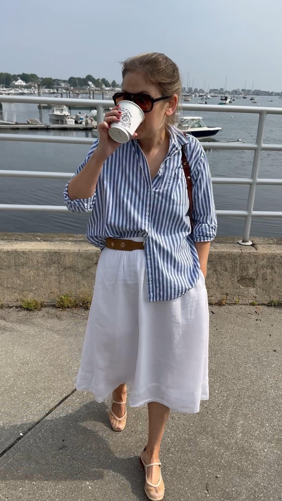 One of my favorite outfits from our trip to Massachusetts. It was perfect for a breakfast date with my husband! I love this linen skirt so much. It has pockets and it doesn’t have too much material. I also wear this striped linen blend button up all summer. I’m wearing a size 2, so size down one size. This belt is so fun and elevates any outfit! I sized down to a small. I’m wearing a medium in the skirt. 

#LTKTravel #LTKSeasonal #LTKSummerEdit