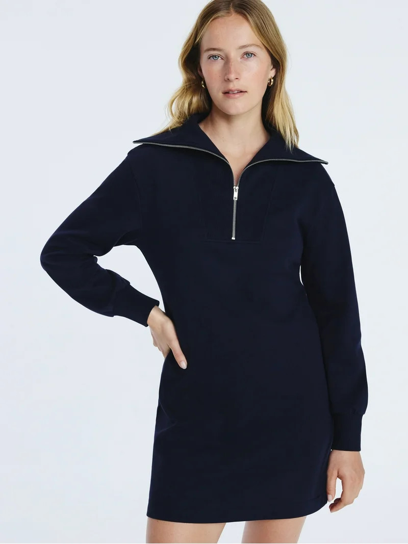 Free Assembly Women's and Women's Plus Half Zip Mini Dress with Long Sleeves, Sizes XS-4X | Walmart (US)