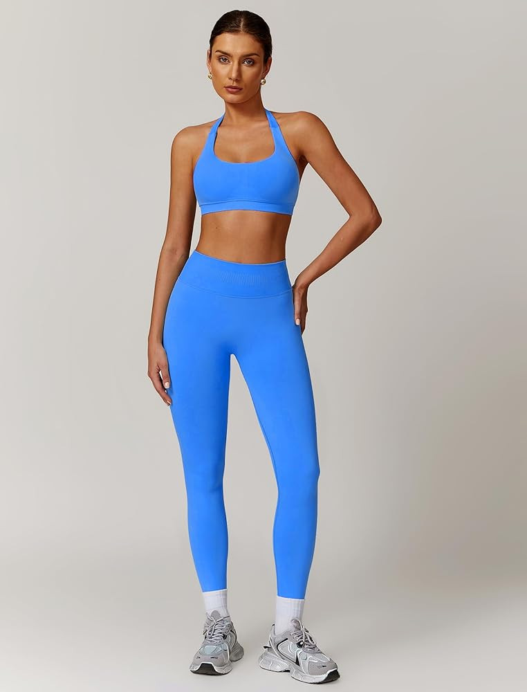 ABOCIW Workout Sets for Women Seamless Scunch Butt Lifting Impact Leggings Halter Sports Bra 2 Pi... | Amazon (US)