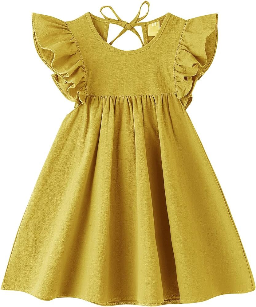 JNKLWPJS Toddler Linen Dress Baby Girls Ruffle Halter Sleeveless Casual Party Dresses | Amazon (US)