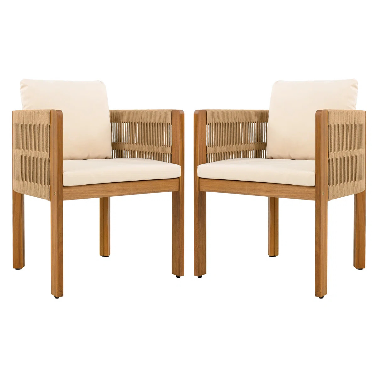 Gariepy Patio Acacia Wood Dining Chairs With Woven Rope & Cushions (Set of 2) | Wayfair North America