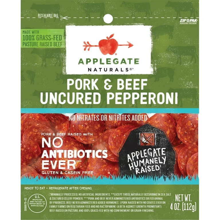 Applegate Natural Uncured Pork & Beef Pepperoni, Refrigerated, 4 oz Plastic Resealable Bag | Walmart (US)