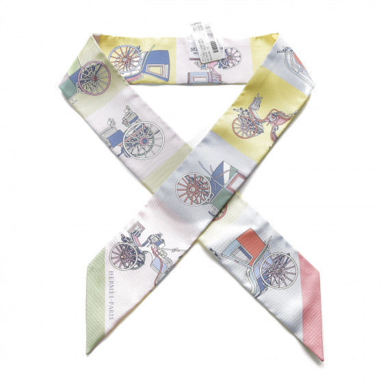 HERMES Silk Les Voitures Exquises Twilly Rose Pale Jaune Pale | Fashionphile