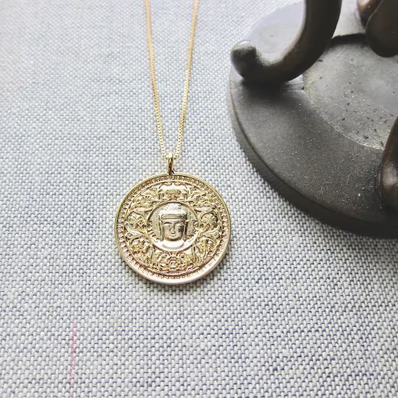 Gold Buddha Medallion Necklace,Buddhist Gold Coin Necklace,Buddhist Jewelry,Gold Layering Necklac... | Etsy (US)