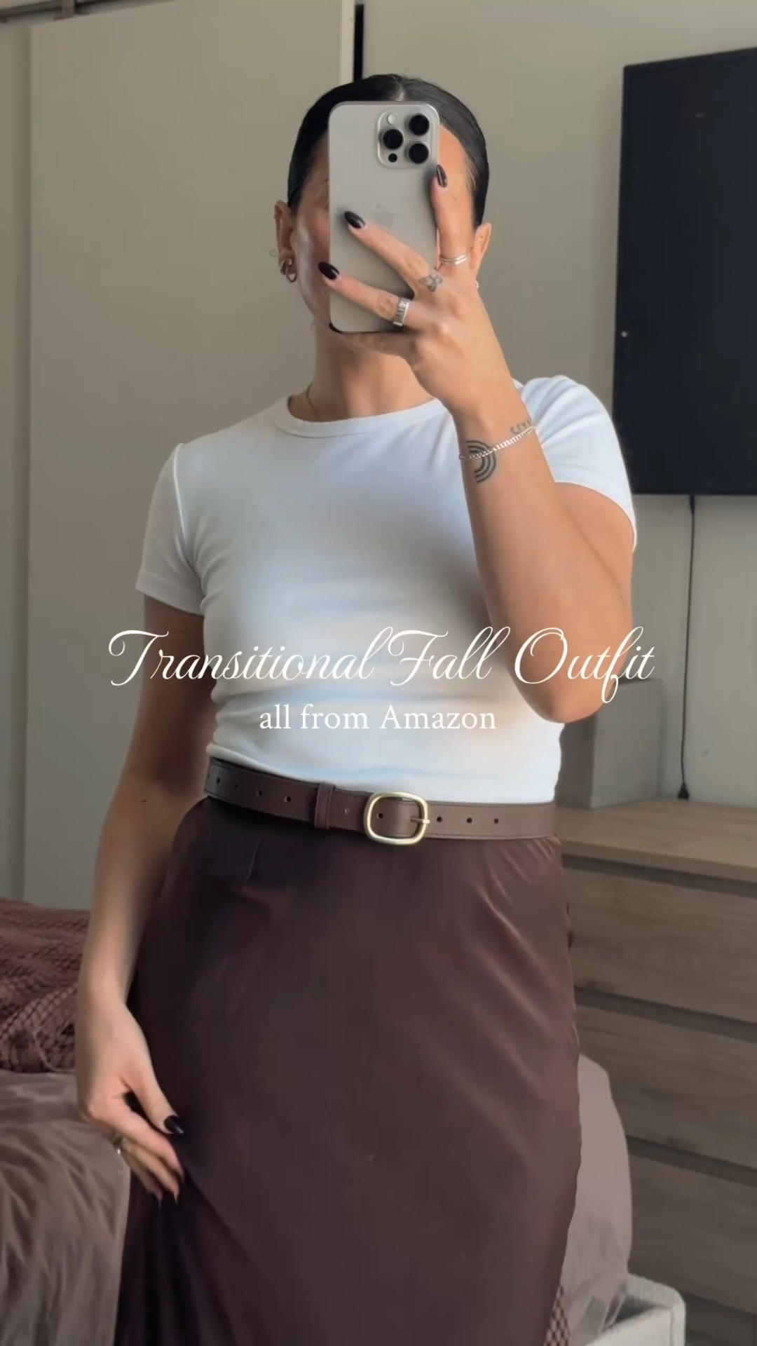 Transitional fall outfit 🤎✨ all from Amazon!

I’m 5’2 130lbs for reference—wearing size S in top and skirt. Shoes run tts! 

#LTKWorkwear #LTKSeasonal #LTKFindsUnder50