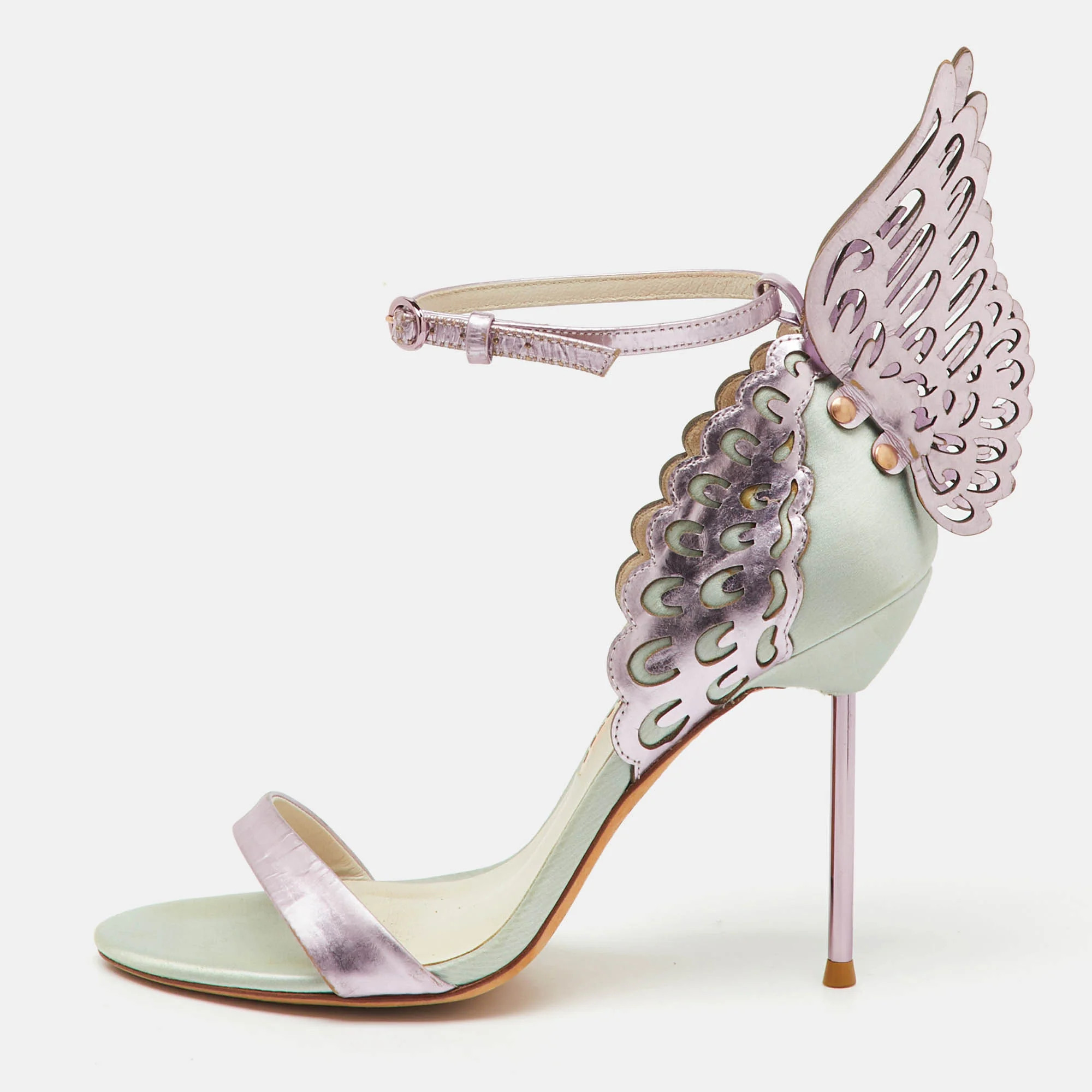 Sophia Webster Mint Green/lilac Satin And Leather Evangeline Ankle Strap Sandals | Shop Simon