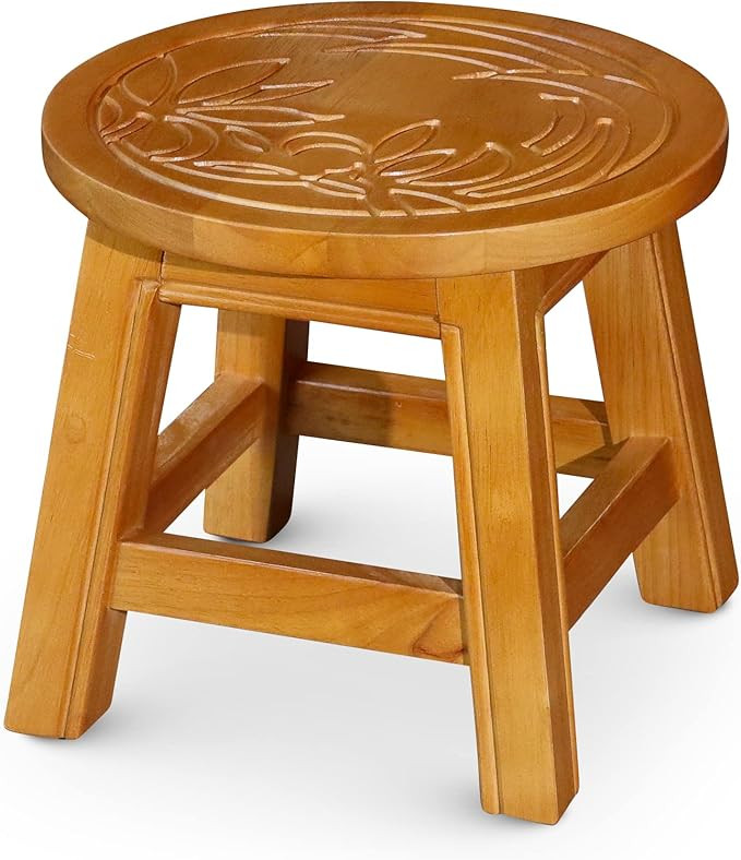 DTY Indoor Living Fairplay Carved Wooden Step Stool, Floral, Natural | Amazon (US)