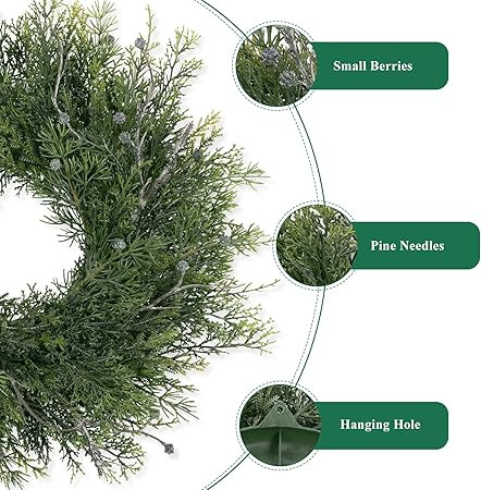 SHACOS Artificial Winter Greenery Wreath 14" Small Pine Wreath Christmas Cabinet Cedar Wreaths Xm... | Amazon (US)