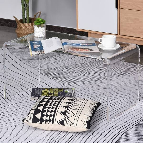 HomCom 32" Long Rectangle All Acrylic 20mm Thick Waterfall Coffee Table, Clear | Bed Bath & Beyond