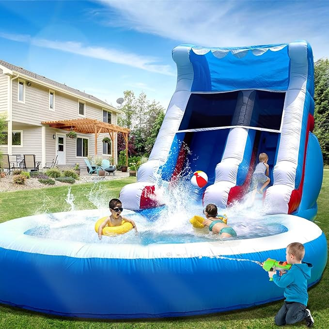 24FT Commercial Grade Inflatable Water Slides for Adults Kids Giant Pool Drainage(Without Blower)... | Amazon (US)