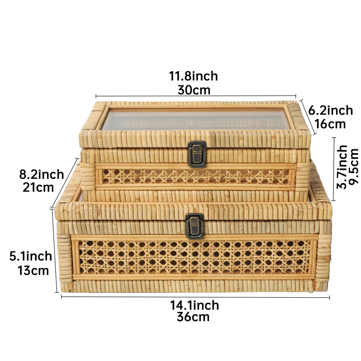 Rattan Decorative Boxes With Glass Top, Set Of 2 | Wayfair North America