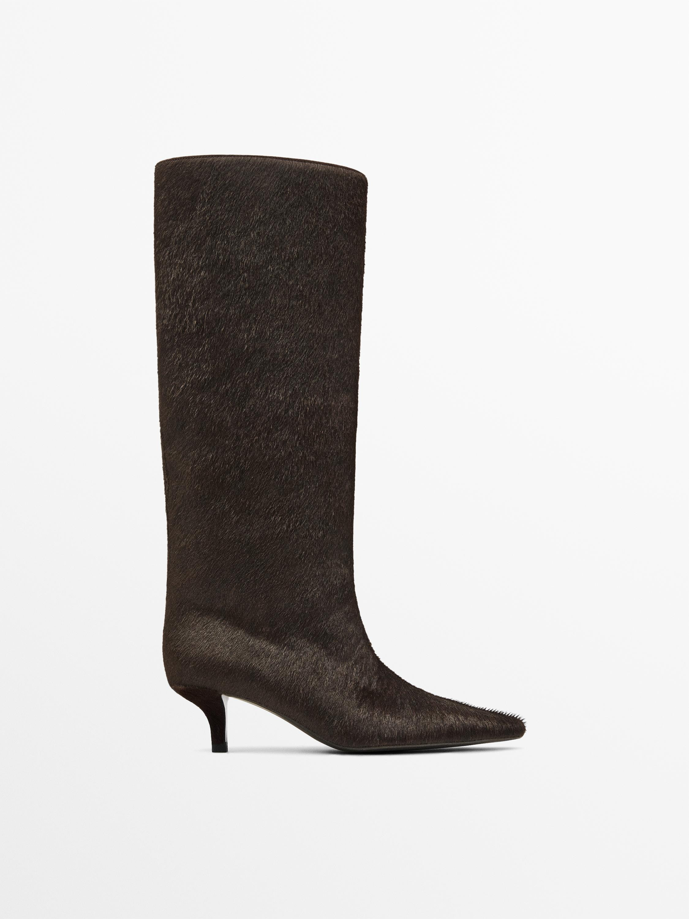 Hair on leather heeled boots | Massimo Dutti US