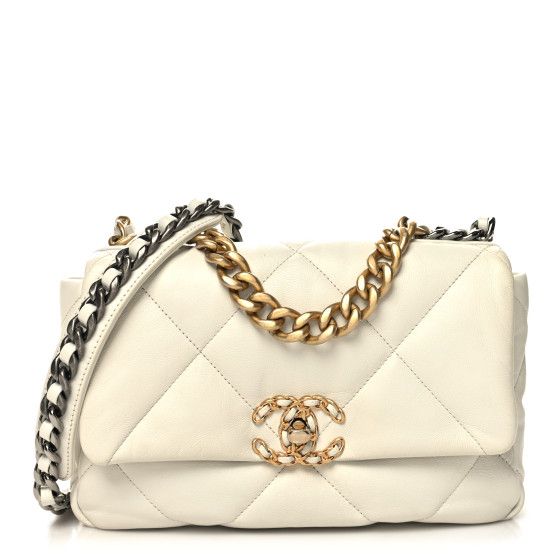 CHANEL Goatskin Quilted Medium Chanel 19 Flap White | FASHIONPHILE | FASHIONPHILE (US)