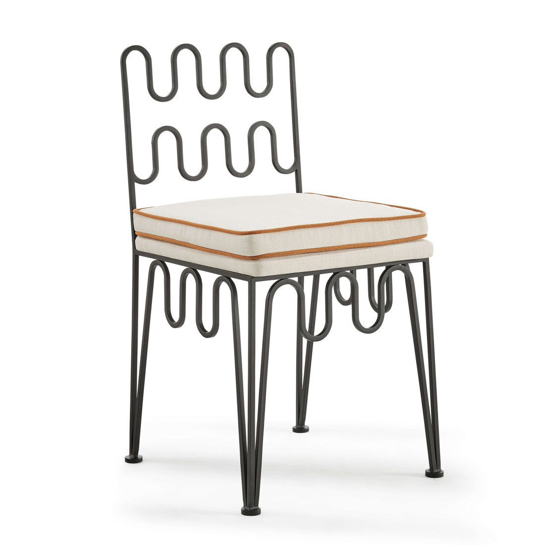 EM Wabi Sabi Wave Sculptural Metal Chair with Cushion-Black | Eternity Modern