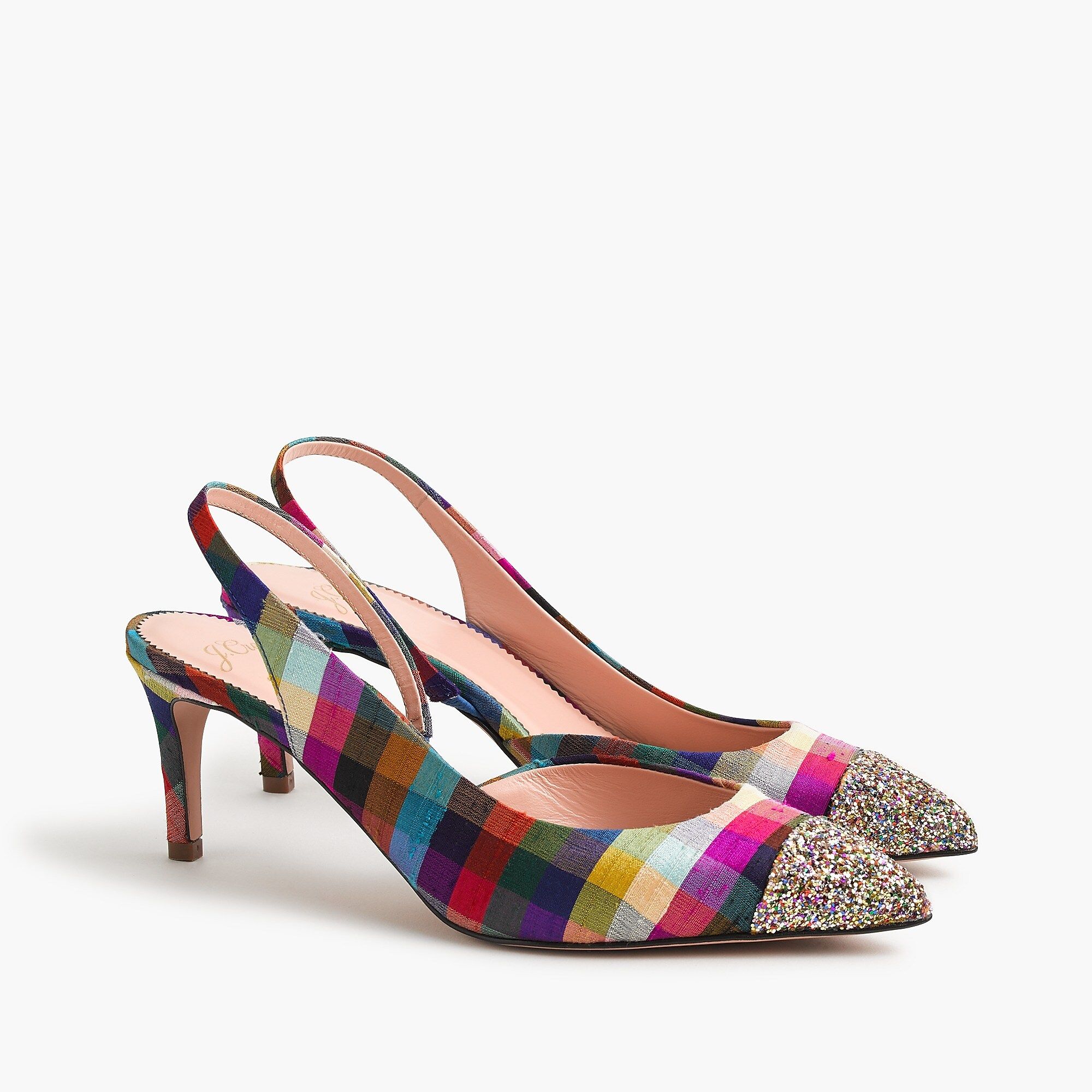 Colette strappy slingback d'Orsay pumps in rainbow gingham with glitter toe | J.Crew US