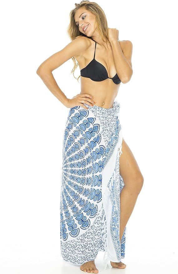 Back From Bali Womens Sarong Beach Swimsuit Bikini Cover up Wrap Peacock & Clip | Amazon (US)