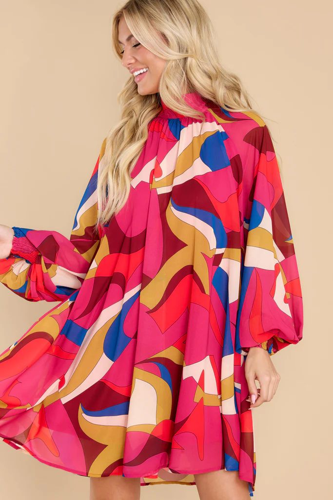 Show Your Colors Fuchsia Multi Print Dress | Red Dress 