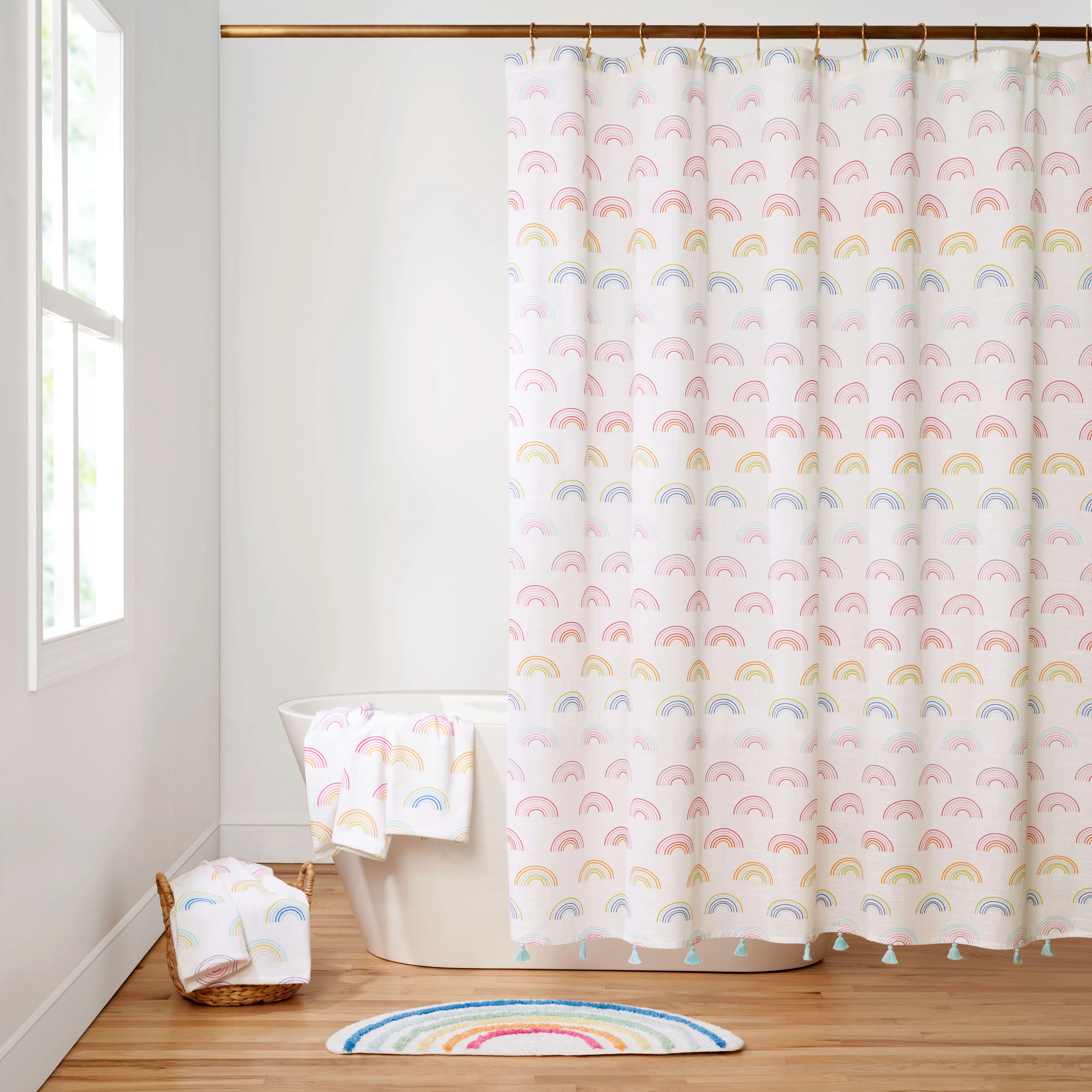 Gap Home Kids Rainbow Toss Organic Cotton Shower Curtain with Tassels, White, 72"x72" | Walmart (US)