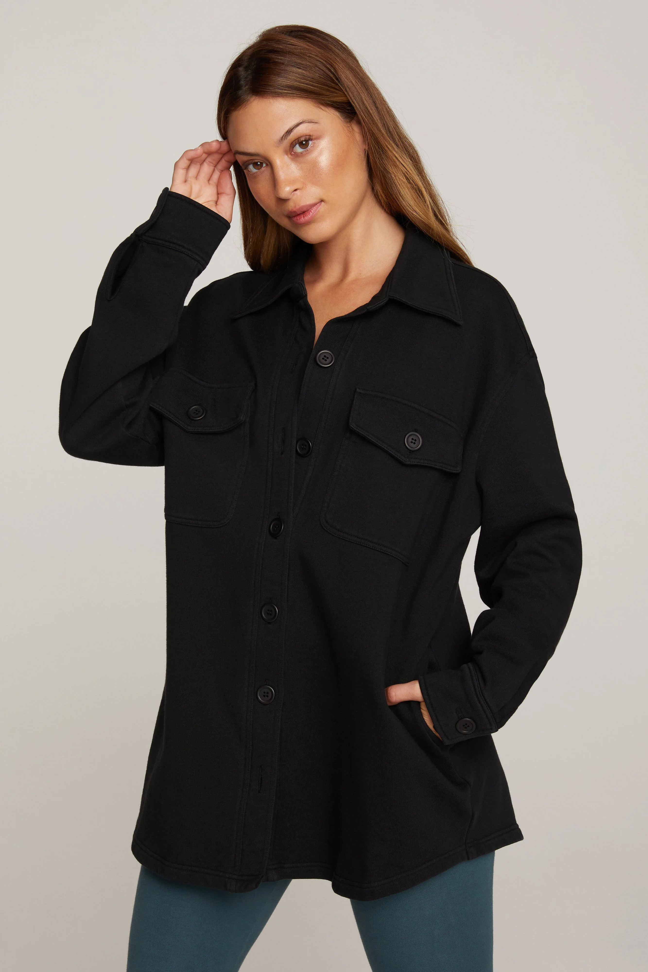 FLEECE SHACKET | BLACK001 | Good American