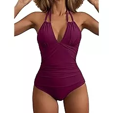  Eomenie Women's One Piece Swimsuits Tummy Control Halter  Slimming Bathing Suit Plunge 1 Piece Swimsuit for Woman : Clothing, Shoes &  Jewelry