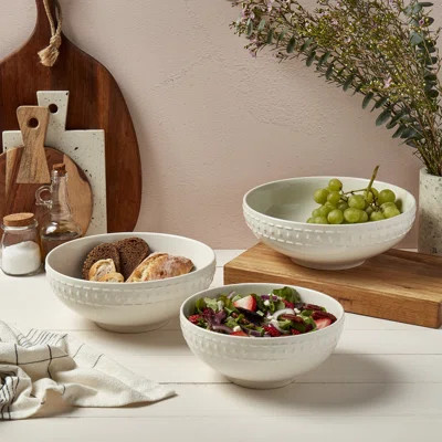 Ivory Dinnerware Tabletops Gallery 3 piece Serving Bowl Set Bloom Embossed White | Wayfair North America