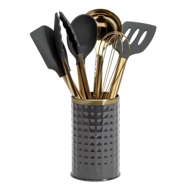 Paris Hilton 7-Piece Cooking Utensils Set, Silicone and Stainless Steel, Gray - Walmart.com | Walmart (US)